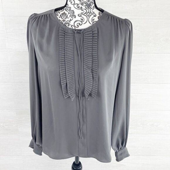 Current Air Ruffle Pleated Front Tie Neck Keyhole Top - Picture 1 of 7